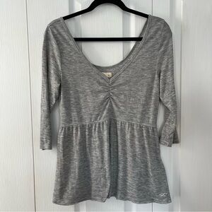 Y2K Hollister Shirt Top Babydoll Long Sleeved Gray V Neck Size L